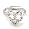 Heart with Letter Rack Plating Brass Micro Pave Clear Cubic Zirconia Adjustable Rings for Women RJEW-I105-01P-Z-2