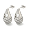 Teardrop with Heart Rack Plating Brass Stud Earrings with Cubic Zirconia EJEW-Z035-06P-1