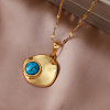 Vintage Style 304 Stainless Steel and Synthetic Turquoise Textured Disc Pendant Necklaces for Women JC9668-1