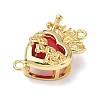 Brass with Glass Dark Red Sacred Heart Connector Charms KK-L253-27G-03-2