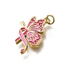 October Breast Cancer Pink Awareness Ribbon Brass Enamel Pendants KK-G525-10G-07-2