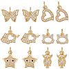 Fingerinspire 12Pcs 6 Style Brass Micro Pave Clear Cubic Zirconia Charms ZIRC-FG0001-04-1
