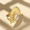 Flower 304 Stainless Steel White Shell Finger Rings for Women RJEW-G346-11G-02-2