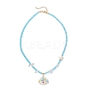 Ocean Natural Shell Copper Wire Wrapped Flower Shell Pendant Faceted Rondelle Glass and Round Shell Pearl Beaded Necklaces NJEW-TA00222-4