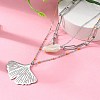 304 Stainless Steel & Natural Pearl & Enamel Beads Leaf Pendant 3 Layer Necklaces for Women NJEW-A045-18P-2
