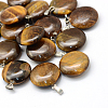 Flat Round Natural Tiger Eye Pendants G-Q370-06-1