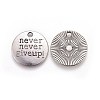 Tibetan Style Alloy Flat Round Carved Word Never Give Up Pendants LS-TIBEP-12585-AS-NR-1