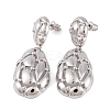 Retro Hollow Oval Drawbench Brass Dangle Stud Earrings for Women EJEW-G391-13P-2