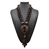 Boho Coconut & Wood Handmade Ethnic Donut Pendant Long Tassel Beaded Necklaces for Beach Vacation WGD9A0D-01-2