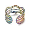 Ion Plating(IP) 304 Stainless Steel Wave Open Cuff Ring for Women RJEW-M149-36RC-2