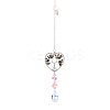 Wire Wrapped Natural Tourmaline Heart with Tree of Life Pendant Decorations HJEW-K046-02P-01-2