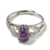 Oval Natural Amethyst Adjustable Rings RJEW-Q818-01P-03B-3