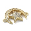 Rack Plating Brass Micro Pave Clear Cubic Zirconia Moon with Star Connector Charms KK-A234-056G-2