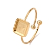 Square 304 Stainless Steel Open Cuff Bangle Makings with Bezel Tray SA-CBABF3F-04G-02-2