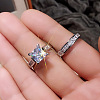 2Pcs 2 Styles Brass Micro Pave Clear Cubic Zirconia Finger Rings for Women WGF1148-01-5