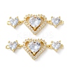 Rack Plating Brass Cubic Zirconia Triple Heart Connector Charm KK-C084-05G-03-1