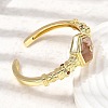 Hexagon Brass Pave Natural Cherry Blossom Agate & Cubic Zirconia Cuff Bangles for Women BJEW-Z172-01G-05-2