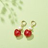 Red Glass Heart with Natural Pearl Dangle Leverback Earrings EJEW-TA00129-3