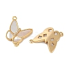 Brass Clear Cubic Zirconia Pave Natural Shell Butterfly Connector Charms KK-P283-08G-2