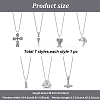 7Pcs 7 Style Arrow & Wolf & Cross & Axe & Wing Pendant Necklaces Set NJEW-AN0001-44-7
