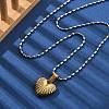 304 Stainless Steel Grooved Heart Pendant Necklaces for Women NJEW-S439-03B-GP-1