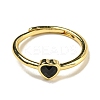 Heart Natural Dyed & Heated Black Agate Adjustable Rings RJEW-Q818-02G-05-3