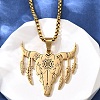 Punk Style 201 Stainless Steel Laser Cut Cattle Head Pendant Box Chain Necklaces for Women Men NJEW-E156-04G-2