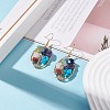 Natural & Synthetic Mixed Gemstone Chips Oval with Tree of Life Dangle Earrings EJEW-JE04880-01-2