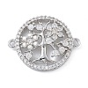 Rack Plating Brass Clear Cubic Zirconia Flat Round with Tree Connector Charms KK-A234-033P-1