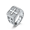 Square with Cross Pattern 304 Stainless Steel Finger Rings for Men FS-WGAC6B1-01-2