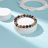 Natural Agate Round Beaded Stretch Bracelet with Brass Star Charm BJEW-JB08647-2