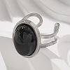 Oval Natural Black Agate Finger Rings RJEW-M062-02P-03-5
