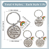 4Pcs 4 Styles  Teacher's Day Stainless Steel Flat Round with Word Pendant Keychain KEYC-GF0001-11-2