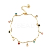 Bohemian Brass & Colorful Glass Flat Round Tassel Anklets AJEW-Z046-02G-2