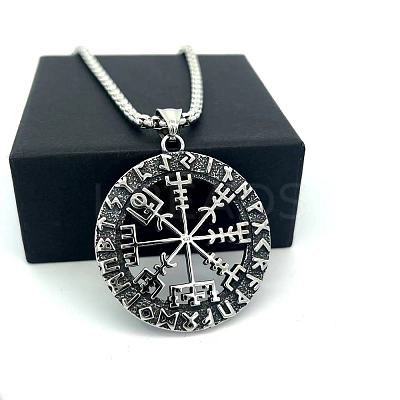 Vintage Viking Hollow Compass 304 Stainless Steel Pendant Necklaces for Men Women RB1403-1