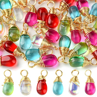 40Pcs 5 Colors Transparent Glass Charms PALLOY-FS00023-1