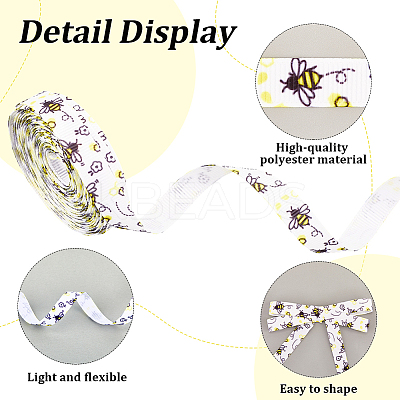 Polyester Bees Printed Grosgrain Ribbons SRIB-WH20020-018B-1