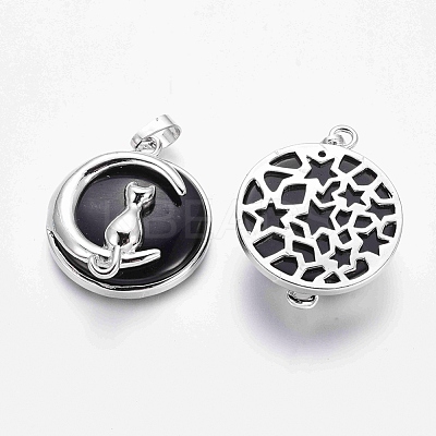 Natural Dyed & Heated Black Agate Kitten Pendants G-J386-B05-1