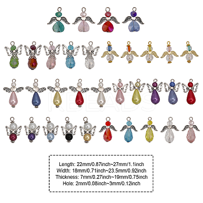 34Pcs 34 Style Glass & ABS Plastic Imitation Pearl Beaded Pendants FIND-CA0007-84-1
