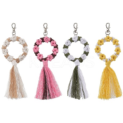 Flower Handmade Macrame Cotton Threads Pendant Decorations HJEW-JM02614-1