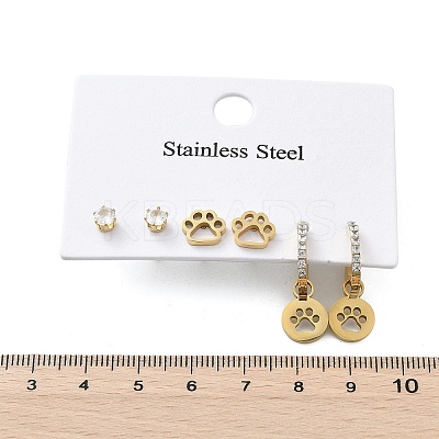 304 Stainless Steel Rhinestone Paw Print Earring Sets EJEW-Z098-24G-1