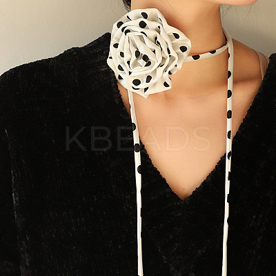 Polka Dot Pattern Fabric Rose Tie Choker Necklaces for Women NJEW-Z022-01C-1
