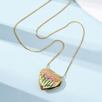 304 Stainless Steel Enamel Heart with Flower Pendant Necklaces for Women NJEW-D347-01G-01-1