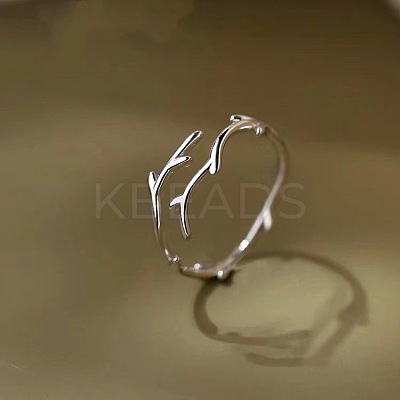 Deer Horn Rhodium Plated 925 Sterling Silver Cuff Rings FS-WGD6B3D-01-1