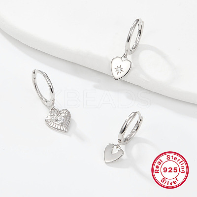 3Pcs 925 Sterling Silver Clear Cubic Zirconia Heart Hoop Earrings MG6658-8-1