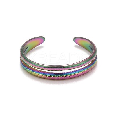 Rainbow Color Ion Plating(IP) 304 Stainless Steel Double Line Open Cuff Ring for Women RJEW-A005-41MC-1