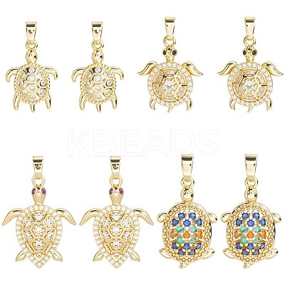 8Pcs 4 Styles Brass Micro Pave Cubic Zirconia Pendants KK-BBC0019-64-1