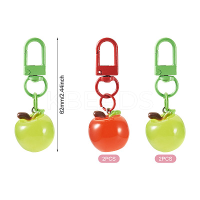 4Pcs 2 Colors Resin Apple Pendant Decorations KEYC-TADJ0001-03-1