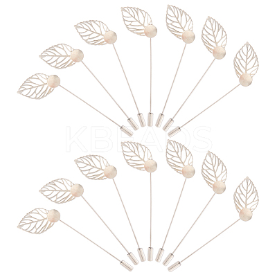 60Pcs Leaf Stainless Steel Round Tray Stick Lapel Pins JEWB-SC0001-75B-1