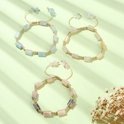 3Pcs 3 Style Natural Mixed Gemstone Cube Braided Bead Bracelets Set BJEW-TA00345-1
